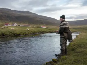 Bóndi að veiðum, ath. myndin er gerð með AI.